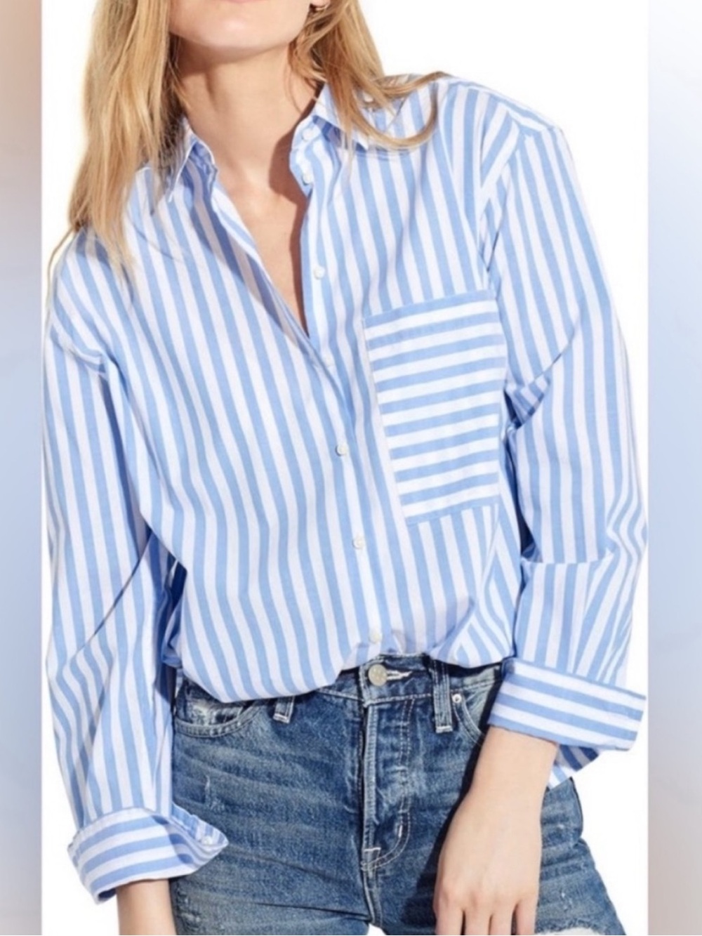 AYR WOMENS THE DEEP END BUTTON DOWN SHIRT BLOUSE BLUE WHITE STRIPE SILK XS